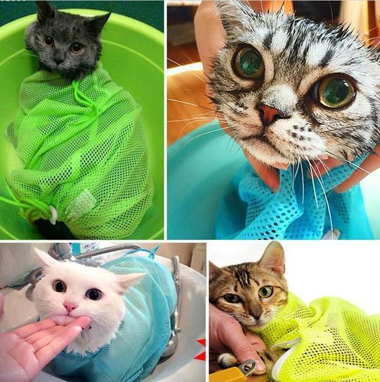 Adjustable Soft Cat Grooming Bag - Mesh Shower & Nail Trimming