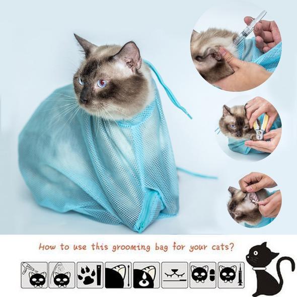 Adjustable Soft Cat Grooming Bag - Mesh Shower & Nail Trimming