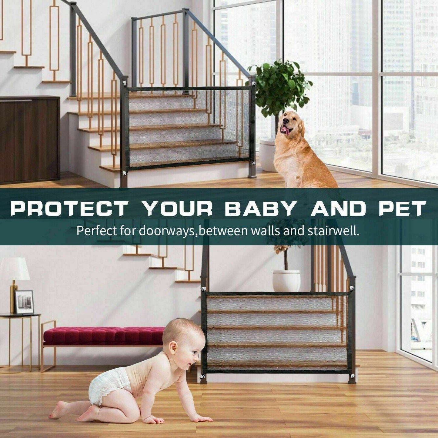 Portable Mesh Pet Safety Gate for Stairs & Doors