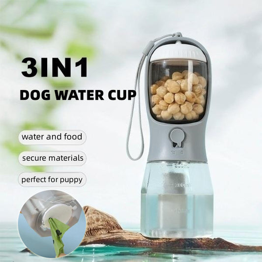 Portable 3-in-1 Dog Water Cup, Food, and Waste Bag Dispenser