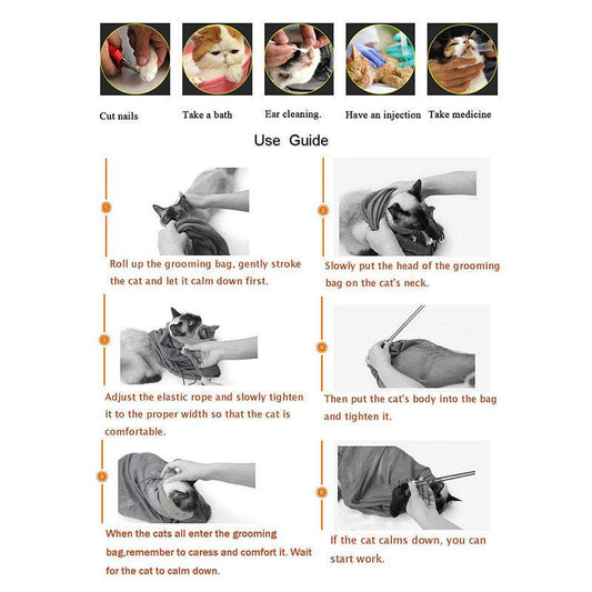 Adjustable Soft Cat Grooming Bag - Mesh Shower & Nail Trimming